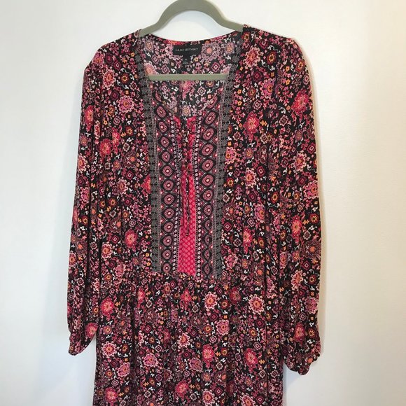 Lane Bryant Plus 26 / 3X Black Pink Boho Floral Maxi Dress Balloon Sleeves - Picture 2 of 10